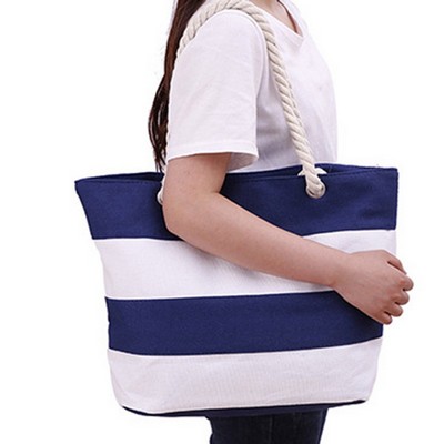 Striped Hemp Canvas Tote Bag