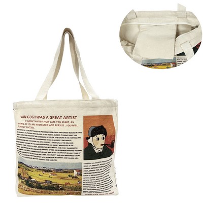 12 OZ Zipper Closure Cotton Canvas Tote Bag with Pocket(14"x 14"x 4")